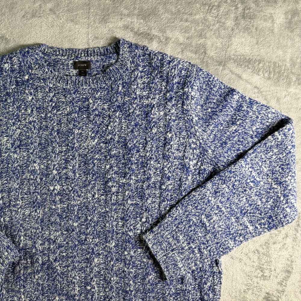 J.Crew Mens Blue White Marled Wool Blend Cable Knit Sweater XL